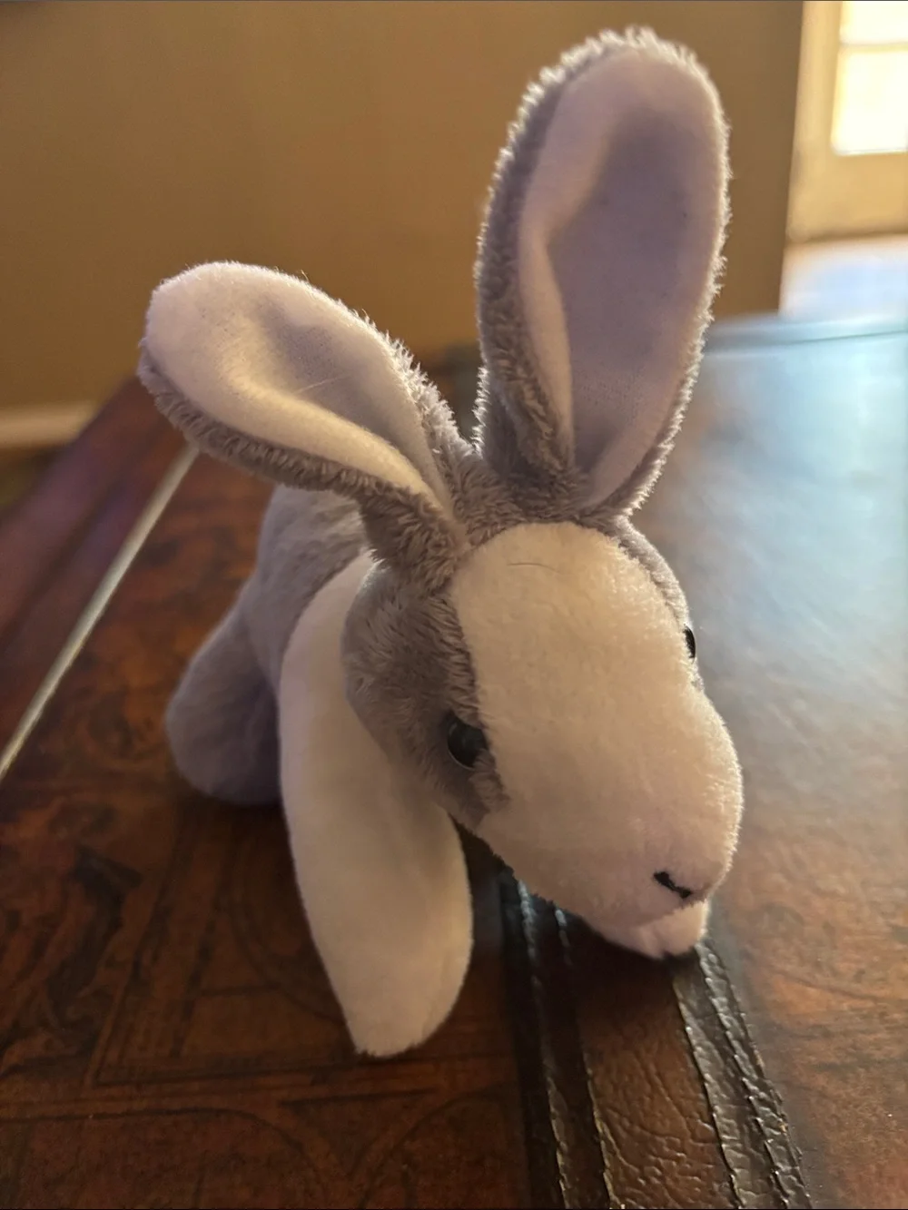Plush Grey and White Bunny Stuffed Animal.